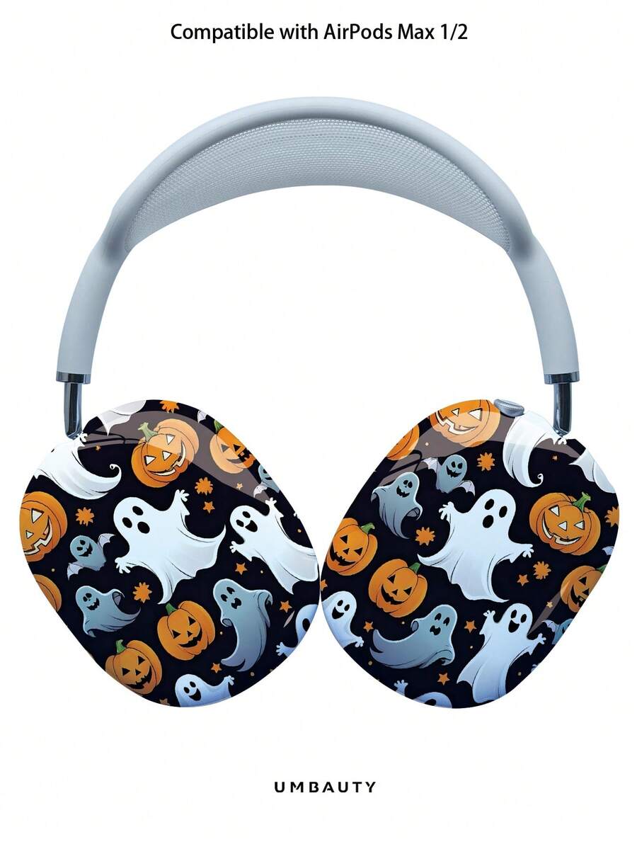 GIIPPA Glossy Hard Ear Cup Protective Cover Pumpkin Lantern Pattern Unisex Anti-Scratch Shell Compatible With AirPods Max 1/2 Oval Over-Ear Headphones For Daily Commute, Campus, Cafe, Travel, Picnic And Other Scenarios Matching Outfit - Orange - View 1