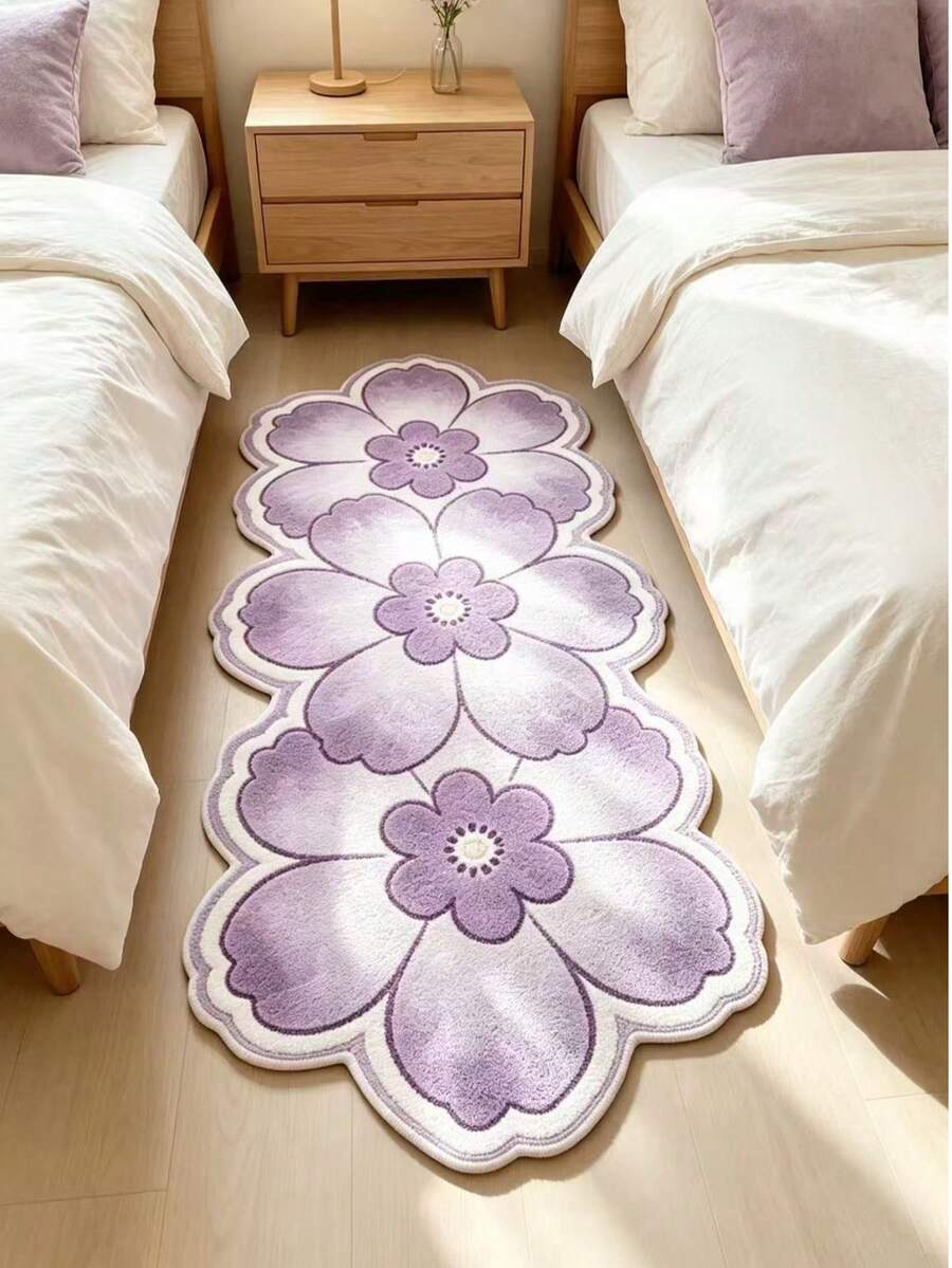 1pc Purple Floral Patchwork Rug, Thickened Carpet, Thick Rug, Plush Carpet, Autumn/Winter Carpet, Thickened Carpet, Decorative Rug, Bedroom Decor, Small Rug, Carpet, Home Decor, Living Room Rug - Mauve Purple - View 1