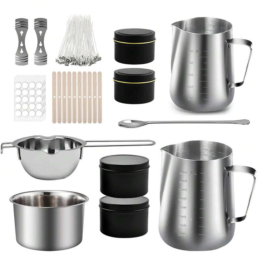 Glintmos DIY Candle Making Kit, Includes Stainless Steel Candle Making Pot, Candle Making Supplies, Candle Pouring Pot, Candle Wicks, Suitable For Scented Candle Making And Wax Craft - A - View 1