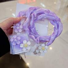 Girl Heart Purple 3D Flower Charging Head Case, Pearlescent Gauze Data Cable Protector Rope, 4pcs Anti-Breakage Decorative Set - Mauve Purple - View 6
