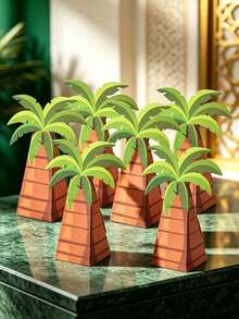 10pcs Saudi National Day Palm Tree Shaped Candy Gift Boxes, Saudi Arabia Theme Gift Packaging Boxes, Coconut Tree Pattern Paper Dessert Boxes, Suitable For Saudi National Day, Birthday, Welcome Party Favors, Ramadan Eid Gift Packaging Boxes, Middle Eastern Style Party Gift Boxes, With Ribbon, Festival Hospitality Favor Storage Gift Boxes, Arab Pattern Gift Boxes, Ramadan Party Packaging, Ramadan Favors, Candy Date Packaging Boxes, Festive Gift Boxes - Date Palm Tree Style - View 2