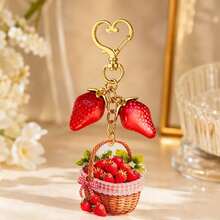 1pc/2pcs Women's Pastoral Strawberry Bow Flower Double-Sided Embossed Acrylic Pendant, Realistic 3D Strawberry Accessory Keychain, Creative Versatile Bag Charm - Multicolor - View 5
