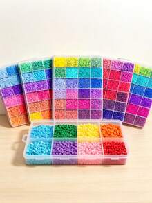 1套彩色Perler珠子套組，24種不同顏色，附Perler珠子工具與收納盒，DIY手工裝飾Perler珠子套組，鑰匙圈製作配件，生日禮物製作配件，創意手工禮物，適合生日派對小禮物，DIY手工套組 - 多色 - 查看 2