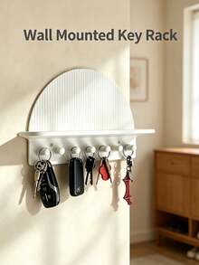 Half-Moon Wall-Mounted Key Rack With Display Shelf, Multi-Hook Key Storage Organizer For Entryway Living Room Hallway Kitchen Bathroom, Rustic Farmhouse Wall Decor, Space-Saving Hanging Holder For Keys Hats Bags Coats, Great Christmas Gift - Multicolor - View 3
