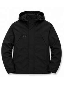 Nueva chaqueta con capucha casual para exteriores de talla grande para hombre, primavera/otoño, cómoda y ligera, adecuada para desplazamientos en todas las estaciones, con dobladillo ajustable con cordón para un ajuste perfecto, talla inclusiva - Negro - Ver 2