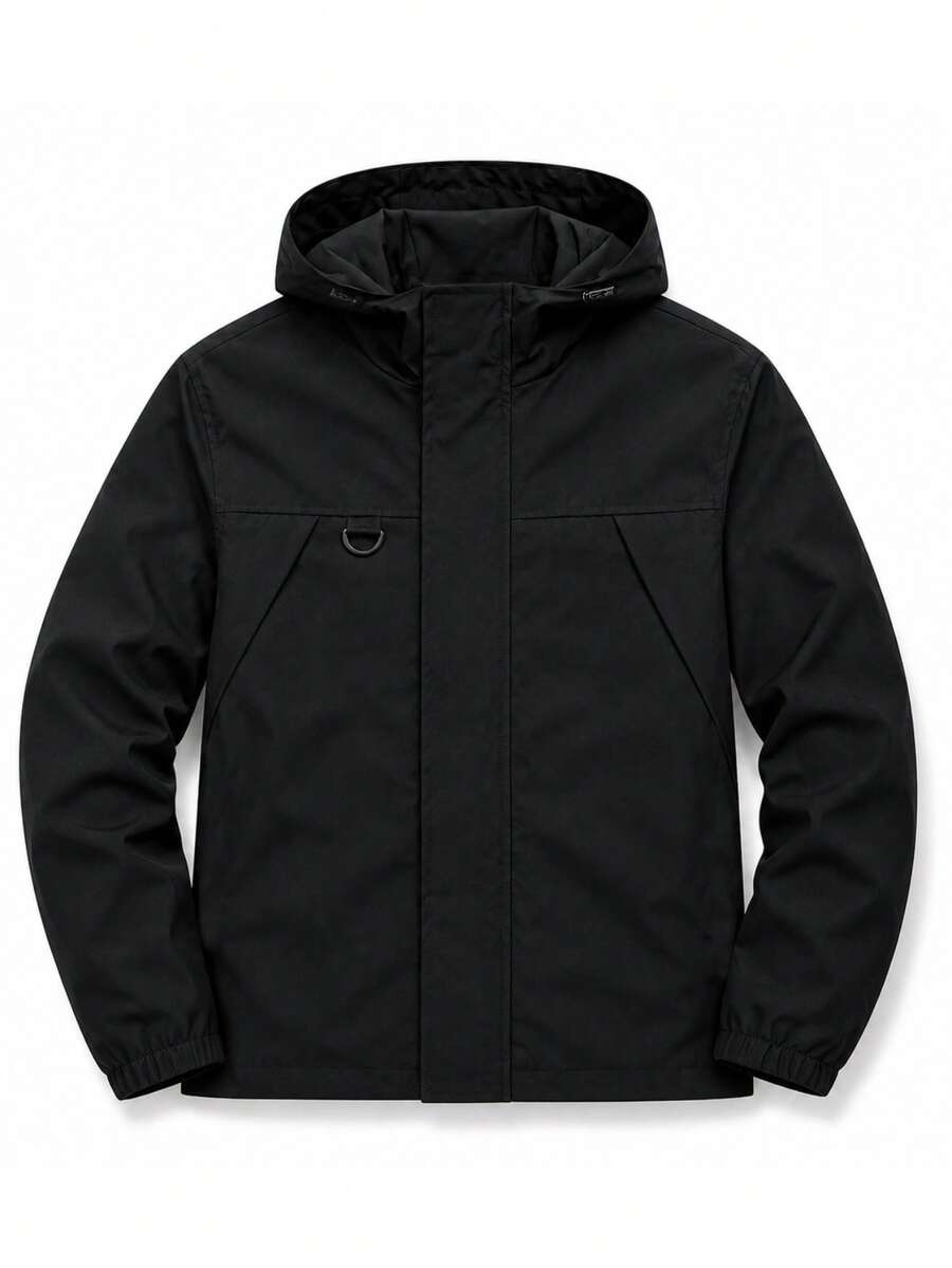 Nueva chaqueta con capucha casual para exteriores de talla grande para hombre, primavera/otoño, cómoda y ligera, adecuada para desplazamientos en todas las estaciones, con dobladillo ajustable con cordón para un ajuste perfecto, talla inclusiva