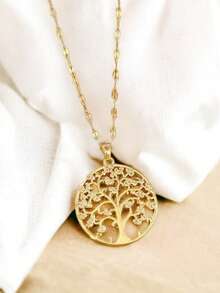 Tree Of Life Light Luxury Banquet Wedding Necklace For Women, Niche Design Versatile Clavicle Chain Pendant Necklace 1 Piece (Gift Box Not Included) - Gold - View 4