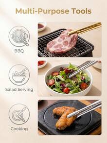 3‑Pack Stainless Steel Food Serving Tongs, Ergonomic Non‑Slip Handle, Gold / Silver, Multi‑Size Kitchen Tongs For Barbecue, Holiday Gathering, Dinner Party, Outdoor Camping & Daily Meal Prep - Multicolor - View 9