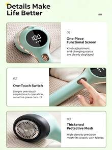 Portable Multifunctional Lint Shaver, USB Rechargeable Fabric Cleaner, Electric Fabric Remover With LED Display, 3 Adjustable Gears For Gentle Detailing On Clothing, Bedding, Furniture, Carpets, Sofas Fabric Lint Shaver - View 10