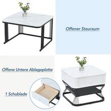 Nesting Coffee Table Set Of 2, Modern Marble Effect Coffee Tables With Storage Drawer, Extendable Side End Table With Metal Frame For Living Room - White - View 8