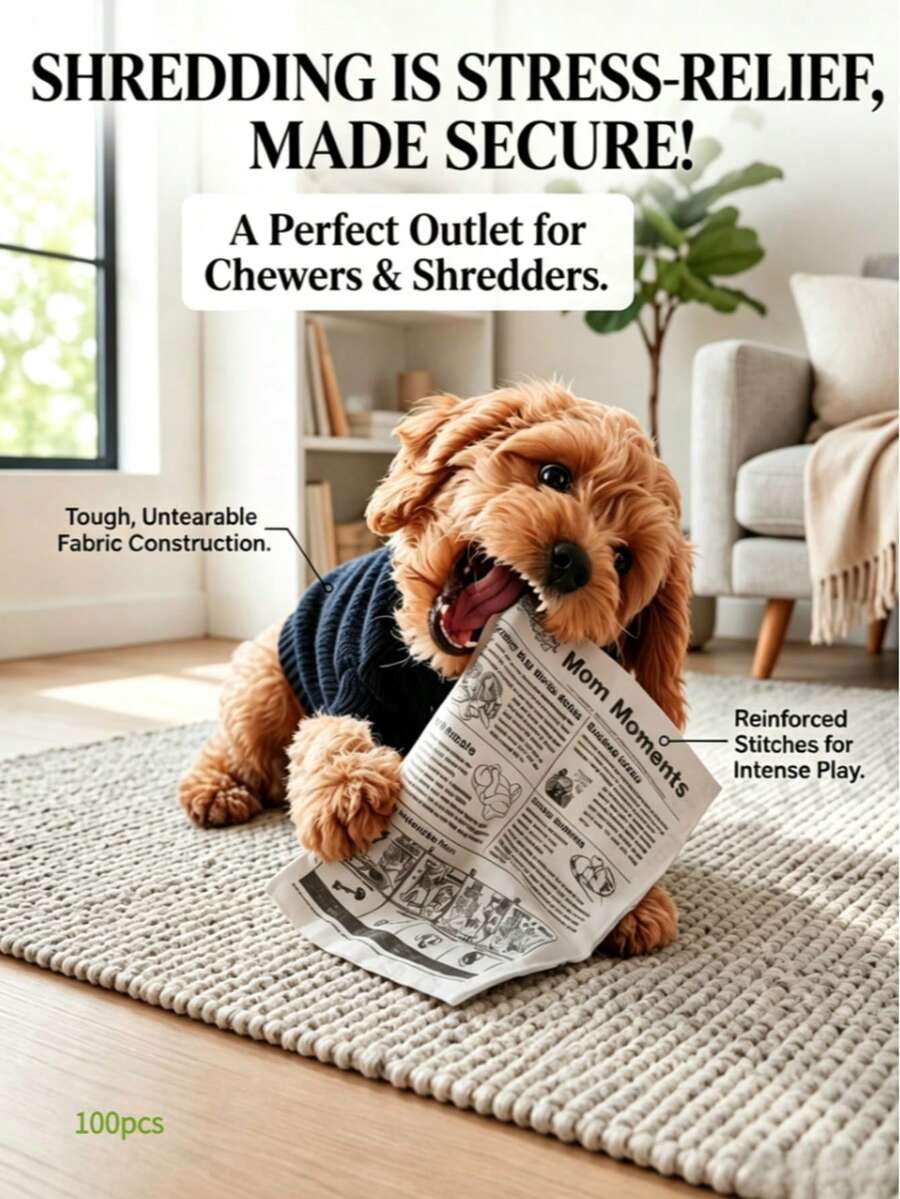 1/100件趣味狗狗報紙咀嚼玩具 Happy Puppy,適合所有犬貓,發出揉紙聲,適用小型/中型/大型犬,布製玩具,緩解無聊與焦慮,可水洗,無需電池,完美寵物禮物 - 彩色 - 查看 1