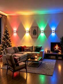 1pc Drill‑Free USB Rechargeable Wall Mounted LED Lamp, Black White Ambient Wall Sconce With 3‑Color Changing, Decor Lighting For Bedroom Living Room Hallway, Perfect Gift For Xmas Halloween Birthday Party - Multicolor - View 9