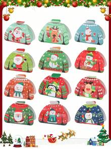 74pcs Set (24pcs Gift Boxes + 50pcs Tags) Exquisite Ugly Sweater Style Christmas Gift Box Set, Fun Santa Claus Snowman Penguin Pattern, Atmospheric Christmas Party Candy Gift Box, Holiday Gift Choice, Cute Party Favor Storage Box, Suitable For Candy And Small Gifts - View 3