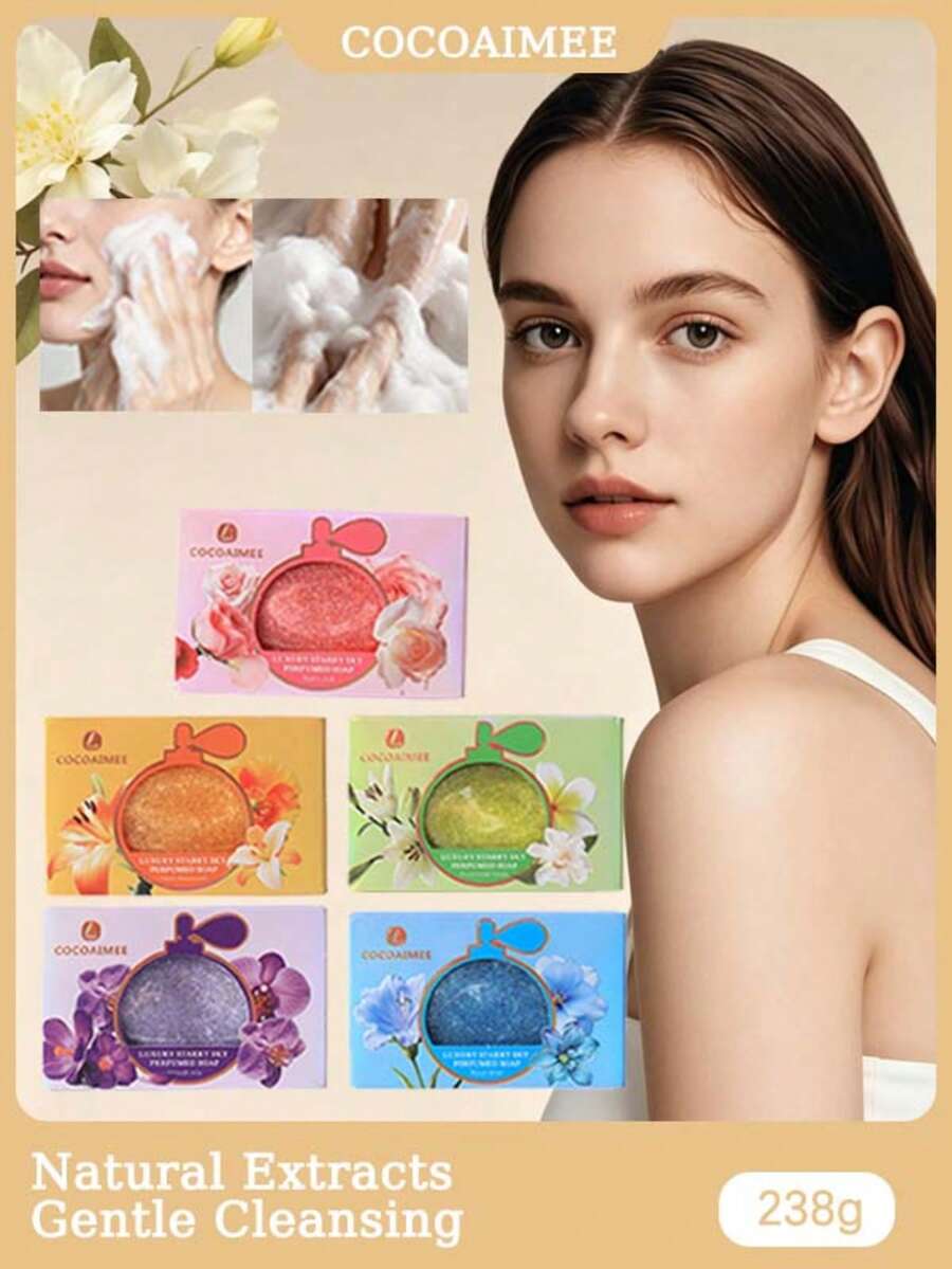 1 buah sabun desain bintang 238g, formula lembut, cocok untuk mandi dan mencuci muka, membersihkan kotoran, minyak, dan impurities secara mendalam, melembapkan dan tidak membuat kulit kering, cocok untuk kulit sensitif, berminyak, dan kering, cocok untuk persiapan kencan, hadiah liburan, dan mandi seluruh tubuh. - Aneka rasa - View 1