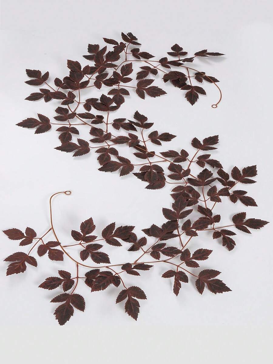 1/2pcs 6.7ft Autumn Artificial Vine Garland, Red-Brown Leaves Faux Plant, Autumn Halloween Decoration - Autumn Colors - View 1