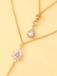 outingfit 1pc Bohemian Gold Rhinestone Flower Back Chain, Elegant Long Back Necklace Pendant For Women, Suitable For Wedding, Beach, Party And Backless Dress - Rhinestone - View 6