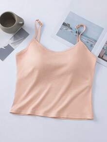 3 piezas Camisetas sin mangas acanaladas con acolchado para mujer, tops casuales y sexys de corte corto - Multicolor - Ver 4