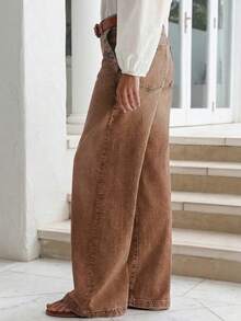 New Vintage Washed Wide Leg Casual Jeans For Women, Brown - High Quality, Fashionable And Comfortable Spring Fall - Brown - View 4