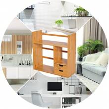 Estante, Escrivaninha, Biblioteca, Organizador de Armazenamento, Escritório, Cozinha, Banheiro, Madeira de Bambu Natural - A - Ver 8