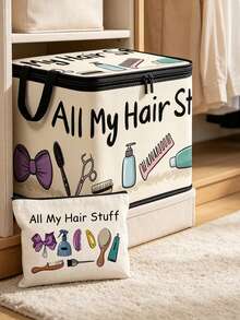 All My Hair Stuff Storage Box With Lid, Foldable Storage Box, Storage Box, Storage Box, Large Capacity, Book Organization, Holiday Gift, Office Organization, Under Bed Storage, Rental Home Organization, Can Be Used For Work, School, Dorm Storage, Back To School, Travel Essentials, Dorm Essentials, Wedding Bride Gift, Mother's Gift, Birthday Gift, Holiday Souvenir, Back To School Gift, Graduation Gift - Multicolor - View 5