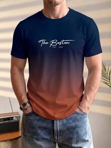 Men's Ombre Short Sleeve T-Shirt, Comfortable & Breathable, Summer Wear, Leading Fashion - Royal Blue - View 3