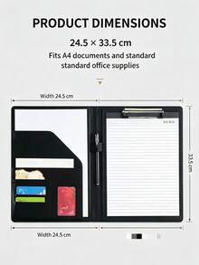 A4 PU Leather Portfolio Folder 24.5*33.5cm, Multi-Pocket Business Document Organizer With Card Slots, Pen Holder & Writing Pad, Conference Meeting Portfolio, Office Work & Business Interview Document Binder - A4 - View 8