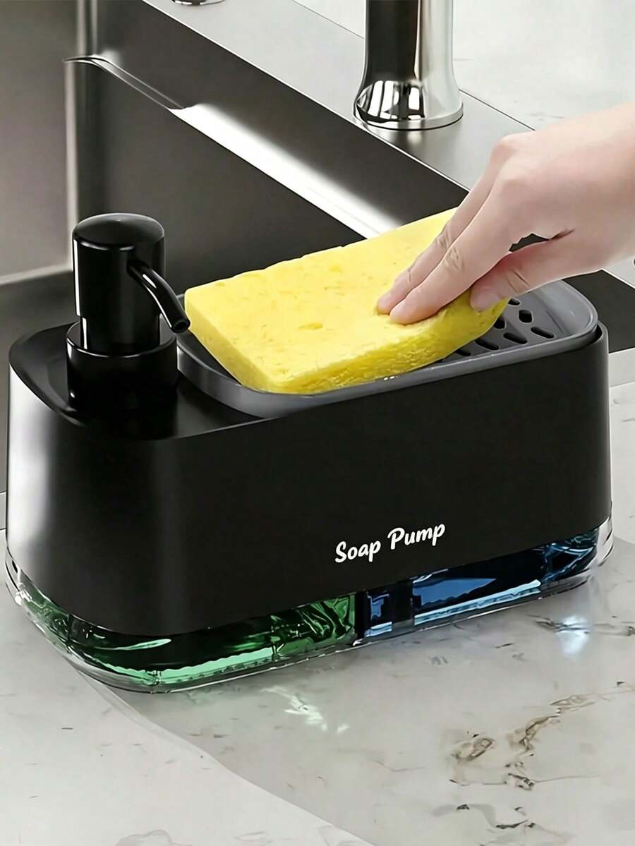 Dispenser Sabun/Sabun Cuci Piring 2-in-1 dengan Botol Pompa dan Tempat Spons, Dispenser Sabun Cuci Piring Multifungsi, Rak Penyimpanan Meja Kamar Mandi, Cocok untuk Dapur, Kamar Mandi, Aksesori Dekorasi Kamar Mandi, Dekorasi Kamar Mandi Rumah, Perlengkapan Perjalanan