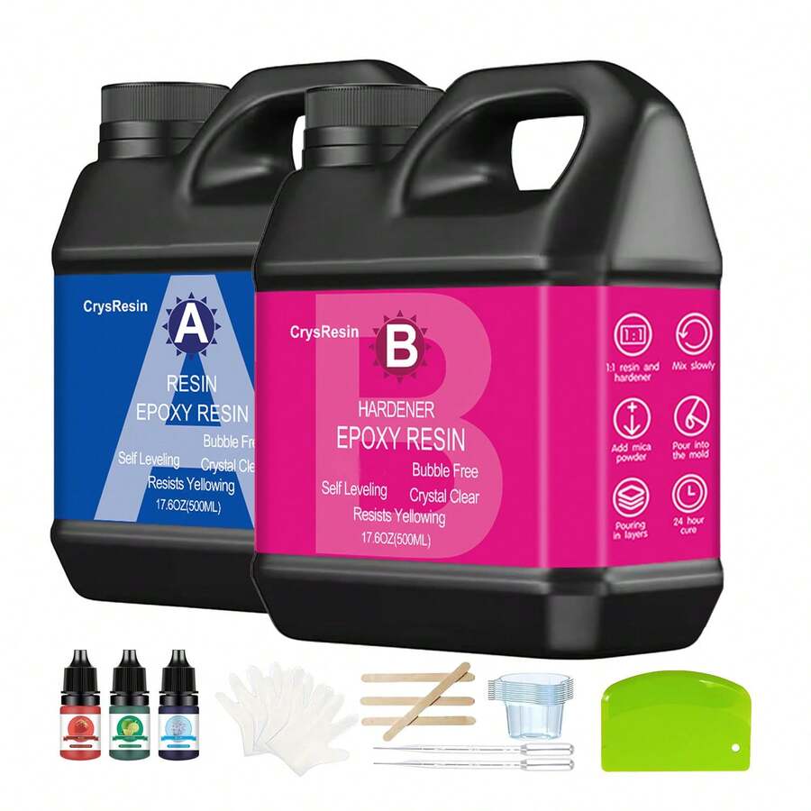 500ml/1000ml Crystal Clear Epoxy Resin Kit, High Gloss Self-Leveling Formula, Suitable For Jewelry Making, Coasters, Handmade Crafts And Art DIY Projects