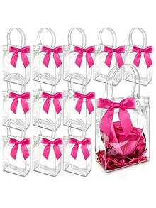 2/8/16pcs Transparent Plastic Gift Bags, Reusable PP Material, With Handle And Bow, Suitable For Wedding, Bridal Shower, Birthday Party, Gender Reveal Party, Small Business And Other Occasions, Mother's Day (Rose Red) - Multicolor - View 1