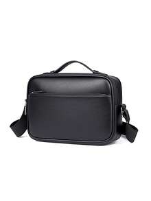 Men's Crossbody Bag, Bark Texture One Shoulder Bag, Personalized Handheld Business Bag, Youth Business Versatile Fashion Large Capacity Square Bag - Black - View 9