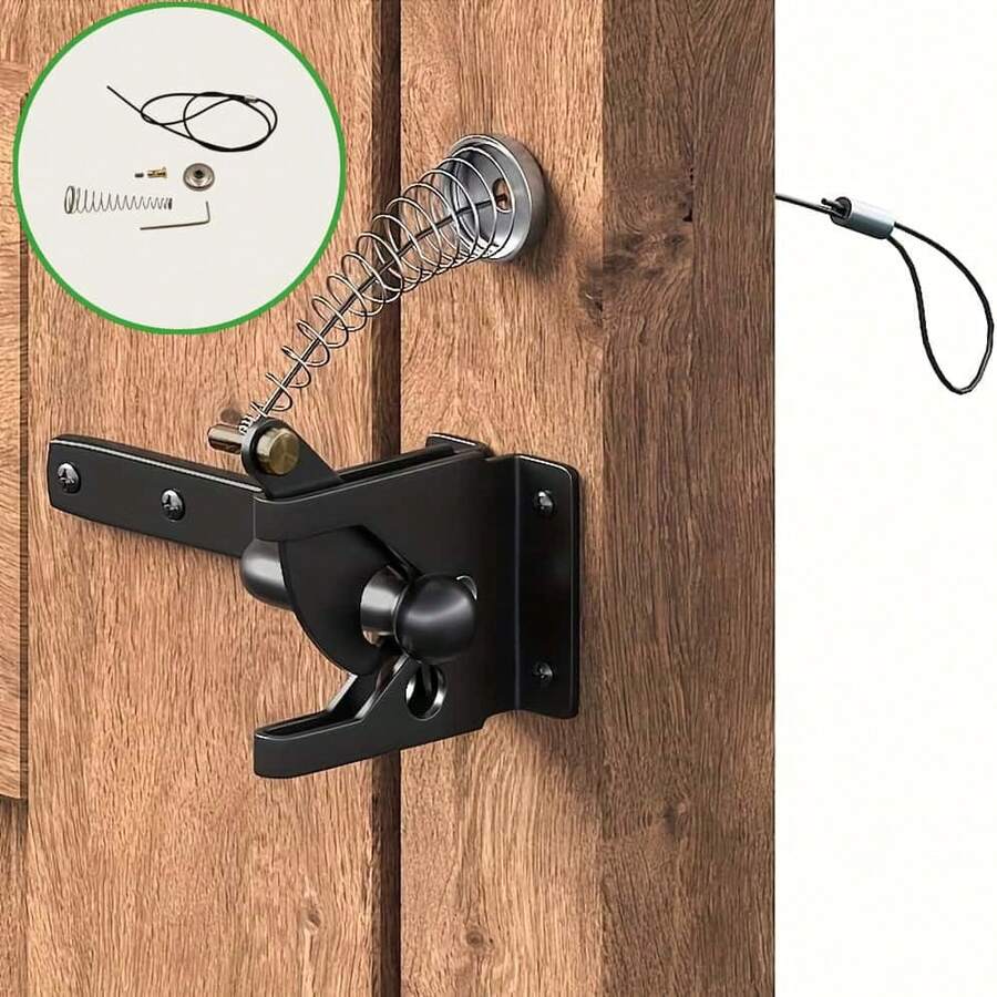 [Heavy Duty Gate Latch]1pc Heavy Duty Self-Adjusting Gravity Gate Latch, Wooden Fence Self-Locking Gate Lock, Black With Bar Cover - C - View 1