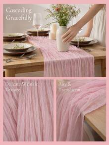 8pcs Light Pink Bohemian Style Cheesecloth Table Runner, Transparent Material, Suitable For Wedding Decor, Valentine's Day, Bridal Shower, Birthday Party And Other Occasions Table Setting - Light Pink - View 6