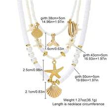 3pcs/Set Faux Pearl Multi-Layer Necklace Set, Bohemian Style Women's Necklace With Shell Pendant, Suitable For Beach, Travel, Daily Decoration. Dating, Party, Holiday Gift [Avoid Contact With Water To Prevent Rusting] - Multicolor - View 5