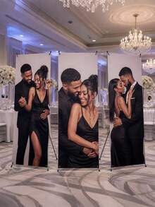 1pc - Personalized Banner, Personalized Custom Photo Polyester Fiber Banner. Personalized Wedding Photo Text Poster, Custom Frameless Canvas Graduation Poster, Wedding Welcome Poster, Custom Birthday Party Poster, Wedding Welcome Sign Template - Multicolor - View 3