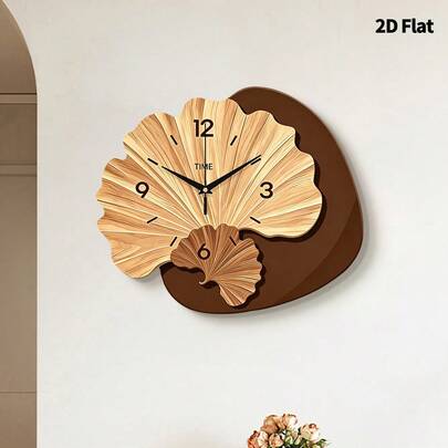 Nordic Modern Style Vintage Wood Grain Ginkgo Shaped Abstract Art Creative Decorative Wall Clock, Ultra-Quiet Quartz Movement, No Ticking Sound, Flat Design, Suitable For Decorating Living Room, Bedroom, Office, Kitchen And Cafe, Perfect Decorative Gift For Friends And Family, Can Be Used For Room Decor, Bedroom Decor, Dorm Decor, Back To School Decor, School Surprise, Opening Season, Wedding Decor, Friend Birthday Gift, Home Decor And Learning Supplies.