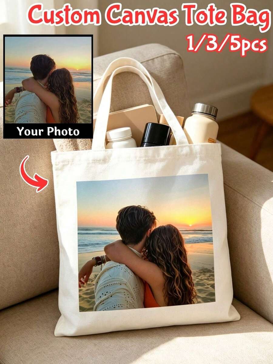 Custom Photo Tote Bag For Women, Personalized Canvas Bag With Your Photo, Custom Picture Printed Handbag, Unique Gift For Mom, Wife, Friends And Family - Multicolor - View 1