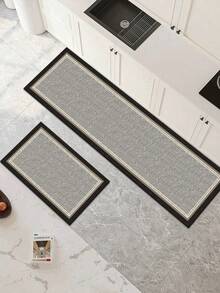 1 Pc Black Frame Pattern Kitchen Mat, 3.5 Mm Soft Rubber That Absorbs Water And Is Easy To Clean. Suitable For Corridors, Bathrooms, Living Rooms, Outdoor Door Mats, And Toilets. Useable Throughout The Year And For Various Holidays. - Multicolor - View 8