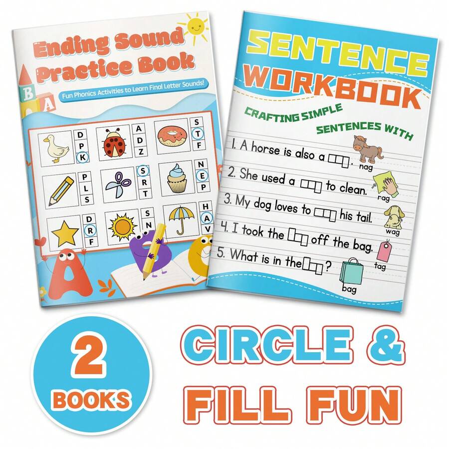 دفاتر ممارسة الصوتيات والجمل باللغة الإنجليزية، الأصوات النهائية، كلمات CVC، عائلات الكلمات، بناء الجمل، ملء الفراغات، إشارات الصور، طلاقة القراءة، مهارات القواعد والكتابة، أنشطة تعلم اللغة الإنجليزية، المنزل والفصل الدراسي والعودة إلى المدرسة - التركيز التعليمي - مشاهدة 1
