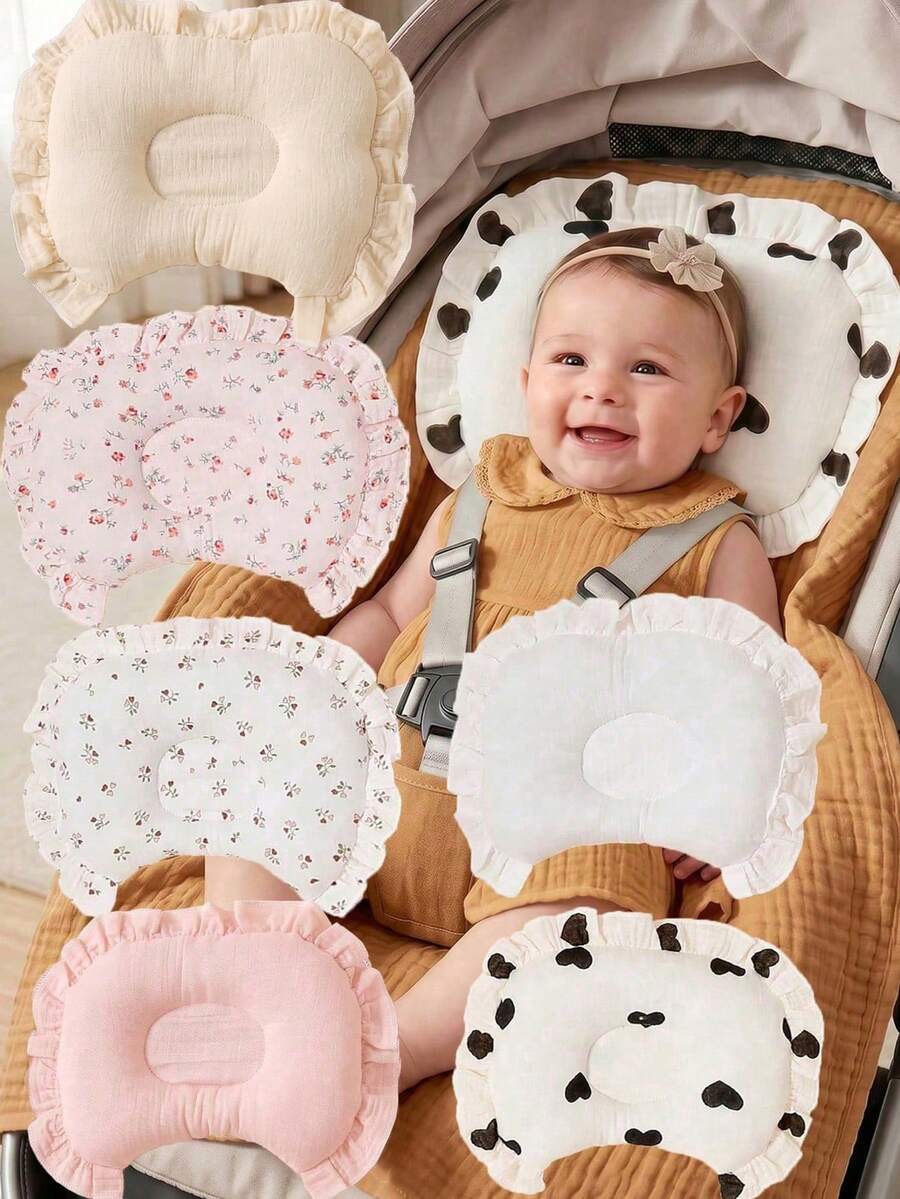 1pc Baby Pillow, Size 17*26cm, Soft Gauze Fabric, Suitable For Newborns And Infants - Cute Design Gauze Ruffle Baby Pillow, Perfect Sleep Gift For Girls. Suitable For Daily Use. - Multicolor - View 1