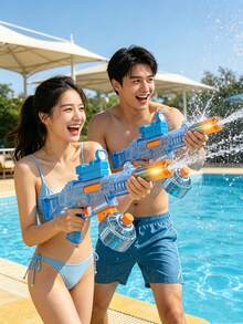 Electric Water Gun With LED Lights, Suitable For Both Teenagers And Adults As An Automatic Spraying Toy. It Is A Long-Distance Summer Pool, Beach Party, And Outdoor Water Battle Toy. In Blue And Dark Gray. - Blue - View 3