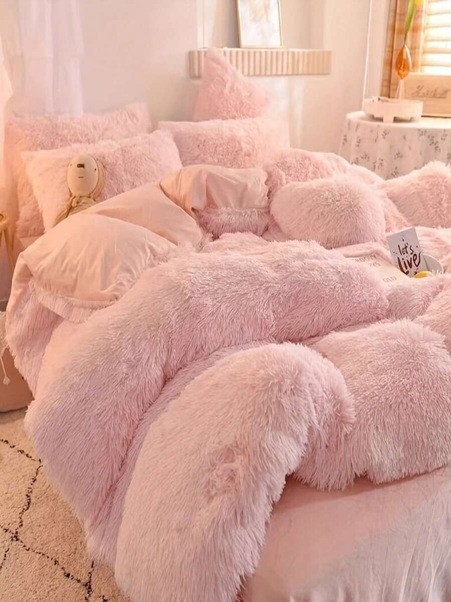 [Luxury Soft Bedding]3件組豪華柔軟舒適被套床品套裝－純色，包含1件被套+2件枕套，適用於臥室與客房，不含枕芯 - 粉色 - 查看 1