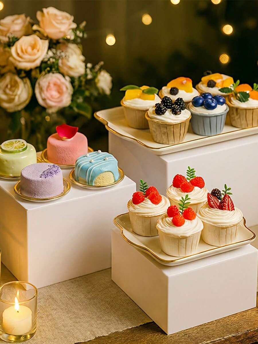 1/6pcs Acrylic Buffet Display Stand, Food Display Rack, Suitable For Buffet Table, Hollow Bottom Dessert Cube Box, White Cube Desktop Storage Rack Storage Box, Suitable For Party, Wedding And Other Holiday Dessert And Cake Display