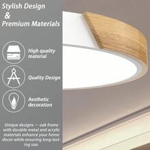 LED-Deckenleuchte aus Holz, runde, moderne, flache Holzlampe für Wohnzimmer, Schlafzimmer, Badezimmer, Küche, Flur, Kinderzimmer, Büro, 6000 K – 6500 K (Weiß/Grau, 96 W, dimmbar) - Dimmbar - Übersicht 9