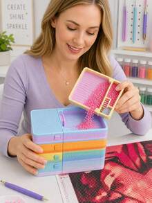 Stackable Diamond Painting Tray With Buckle And Storage Box, Multi-Color Diamond Storage Tray, Leak-Proof Sorting Tray, Diamond Painting Tool Set - A - View 9
