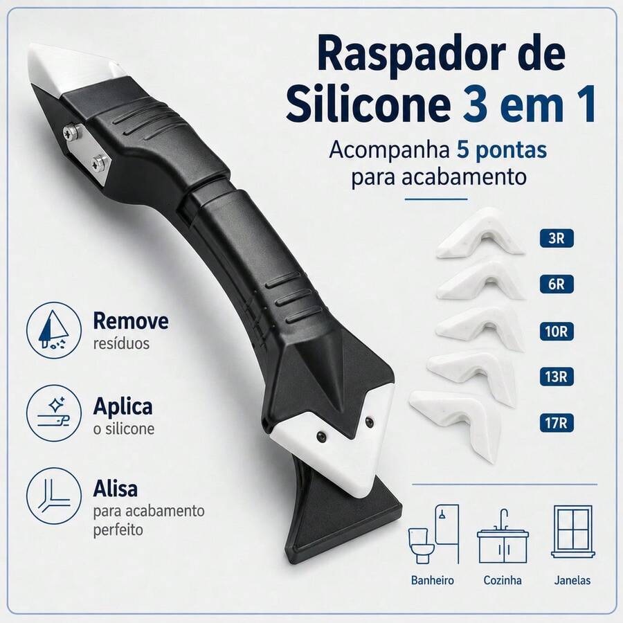 Espátula 3 em 1 Removedor de Silicone Raspador de Calafetagem, com 5 Raios de Acabamento, Ferramenta para Rejunte e Massa de Piso
