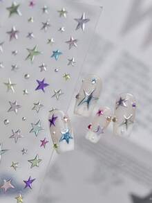 1pc Metal Nail Art Sticker, Self-Adhesive Minimalist Delicate Small Accessory Nail Decal, Hot Stamping Rainbow Star Nose Stud Sticker - Multicolor - View 7