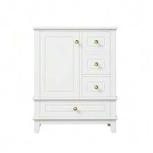 61 Cm Floor-Standing Bathroom Vanity, White Lacquer, With Three Drawers, Single Door With Shelves And Large Storage Space Under The Sink, Faucet Not Included - White - View 6