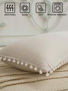 1pc Brown & Beige Small Plaid Ruffle Edge Long Pillowcase (Pillow Insert Not Included), Comfortable Breathable Polyester Fiber, Suitable For All Seasons, Applicable To Bedroom Scenes, Home Decor, Versatile Daily Fresh & Cute, Plaid Bedding, Ruffle Edge Decor, Farmhouse Style, Cozy Pillowcase, Cute Home Decor, Popular Aesthetics - Beige - View 5