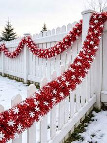 1 Set Snowflake Red Ruffle Edge Ribbon, High-Quality New Metal Foil Decoration, Soft Material, Elegant Holiday Ornament, Suitable For Indoor/Outdoor Holiday Decoration, Decorative Ruffle Edge Ribbon Enhances Holiday Atmosphere - Multicolor - View 7