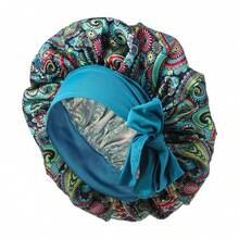 Wide Brim Extra Large Satin Round Bonnet With Tie Strap, Printed Hot Style Beauty Hair Care Fashion Versatile Hair Cap - Large Tie-back Sleeping Cap - View 14